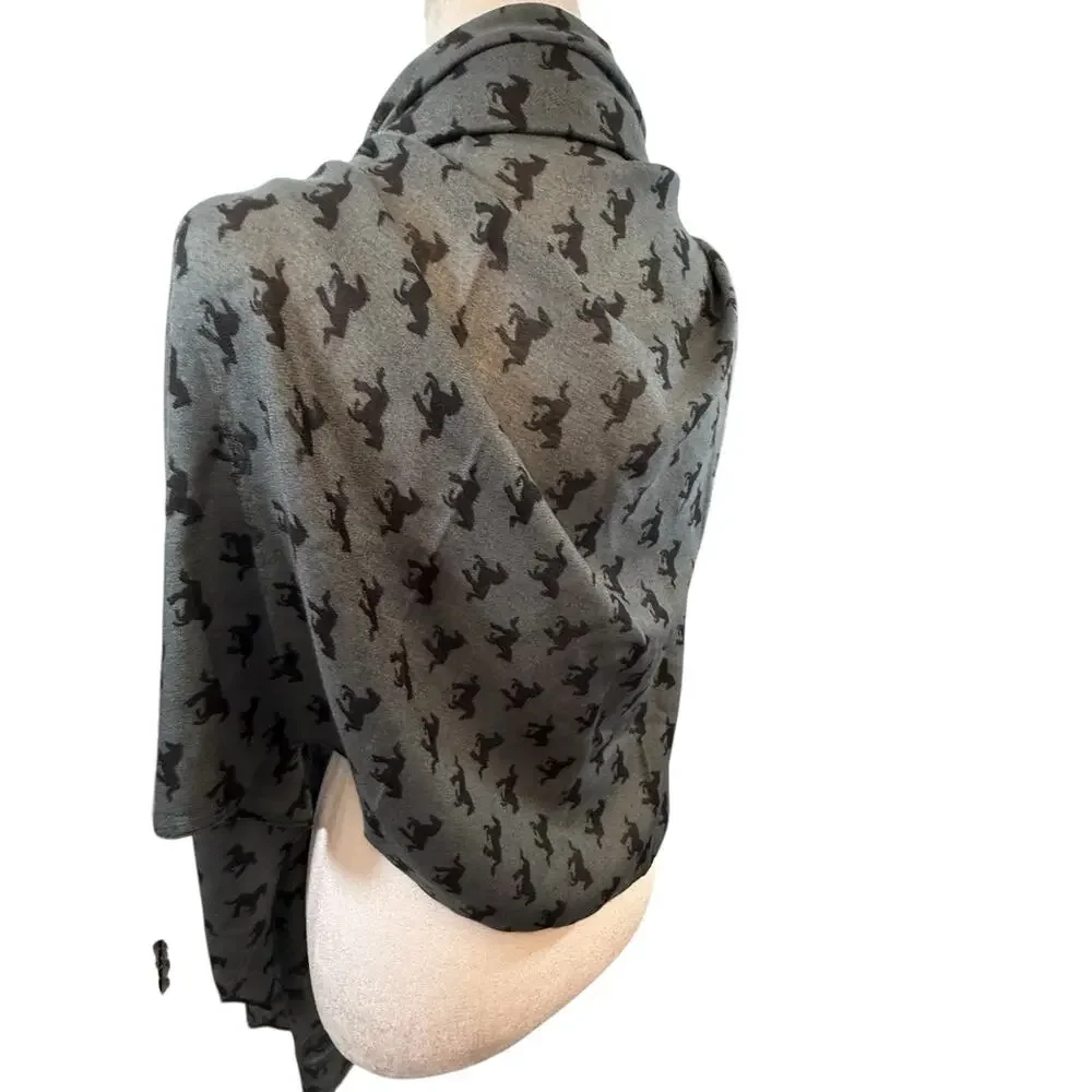 Semi-Sheer Soft Viscose Horse Print Rectangle Scarf Shawl Gray Black Western